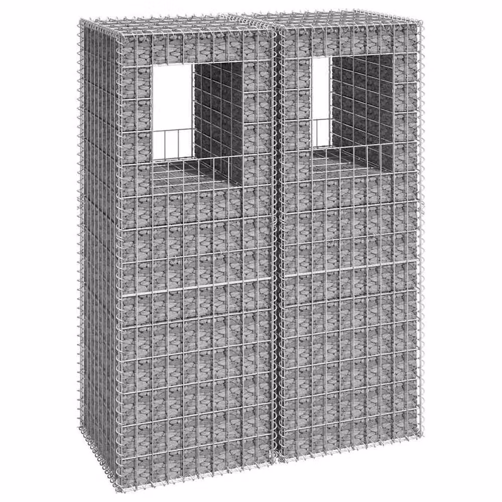 Berkfield Home Silver Steel Gabion Basket Posts, 2 Pack, W/D/H: 50 x 50 x 140 cm – 2