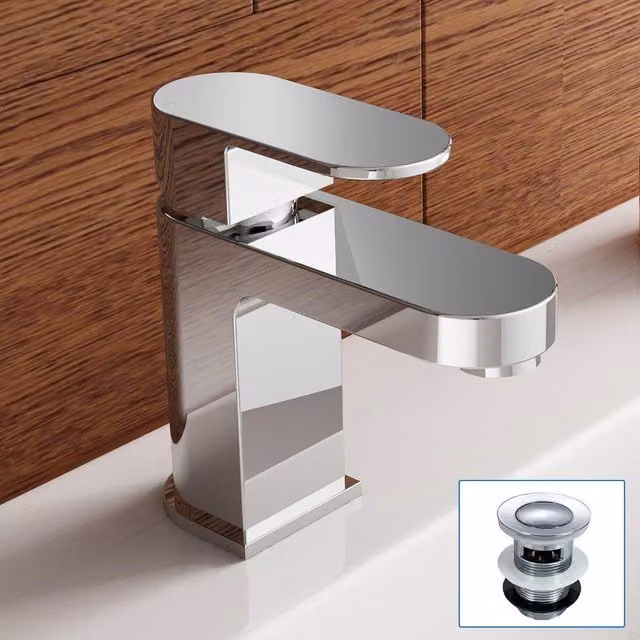 Nes Home Kevon Mono Basin Mixer and Pop Up Waste in Chrome Silver