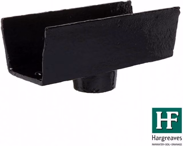 Hargreaves Premier Cast Iron Box Gutter Running Outlet, 100mm for 75mm Downpipe, Black
