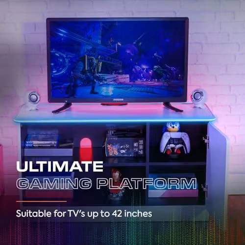 X Rocker Carbon-Tek TV Unit with LED Lighting in White – 3