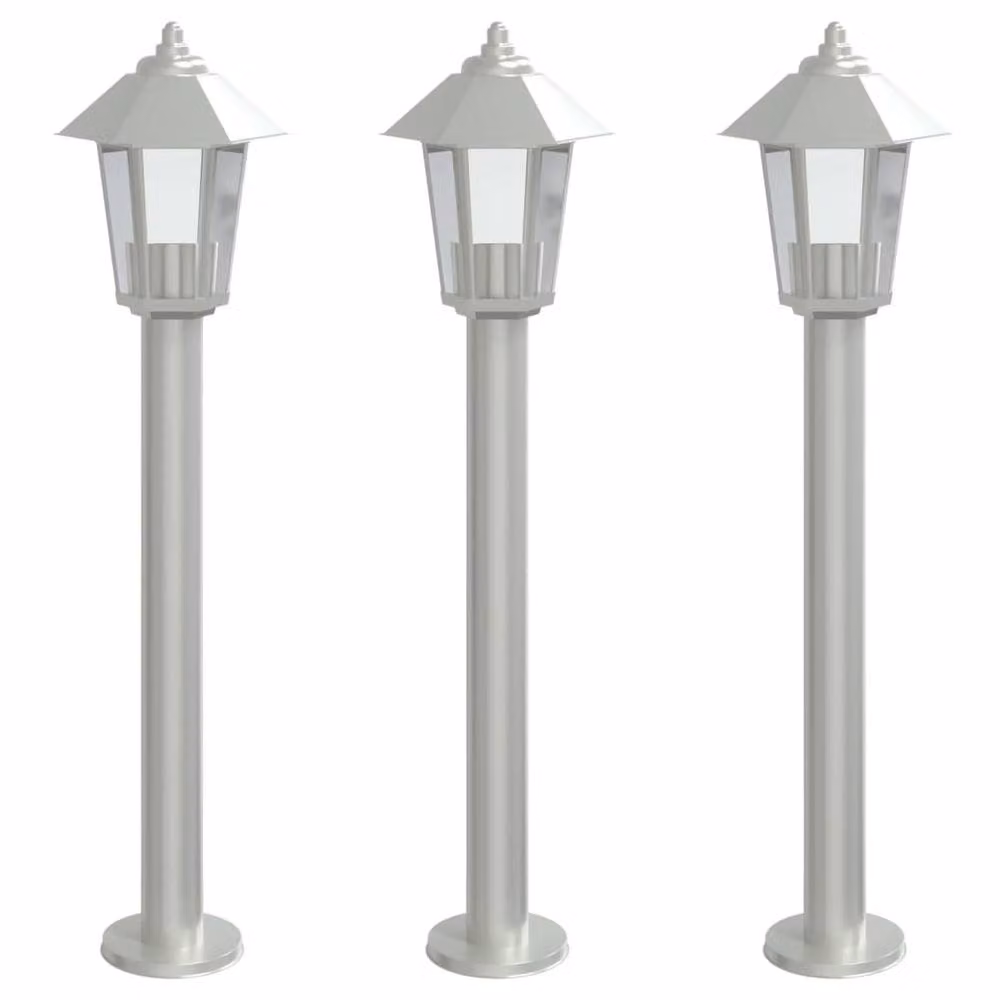 Berkfield Home Set of 3 Silver Stainless Steel Outdoor Floor Lantern Lamps, Height: 80 cm – 2