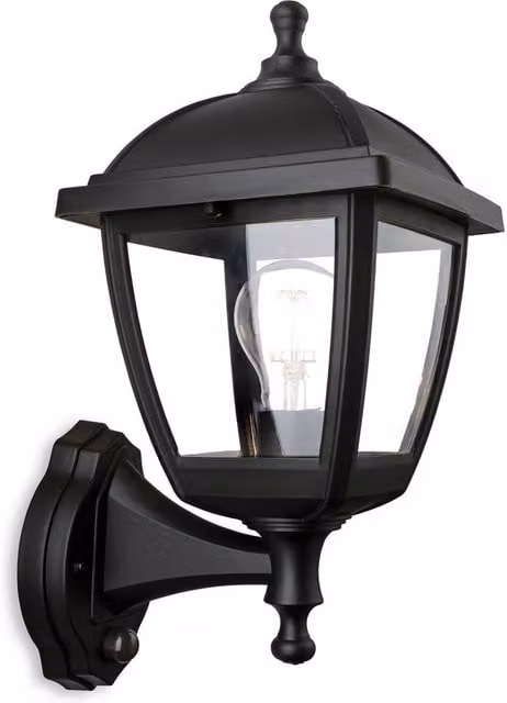 Firstlight Palma Outdoor PIR Motion Sensor Wall Lamp, Black, IP44, E27