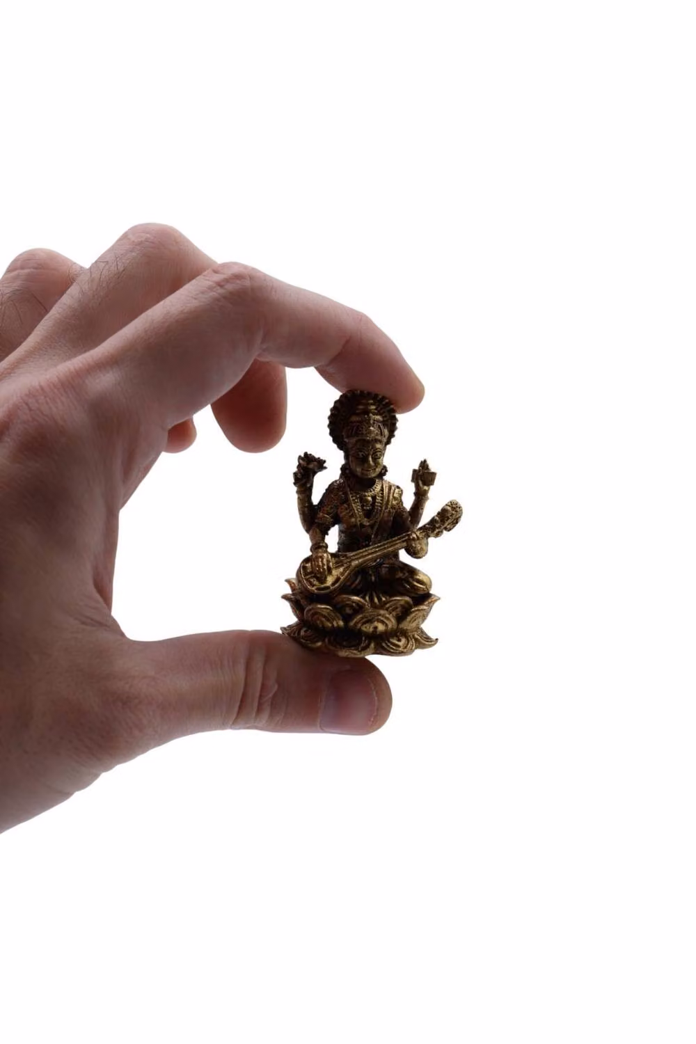 KDMD Brass Miniature Goddess Saraswati in Bronze and Gold – 3