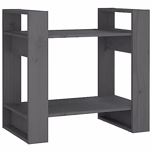 vidaXL Grey Solid Wood Pine Book Cabinet and Room Divider, W: 60 cm, D: 35 cm, H: 57 cm – 1