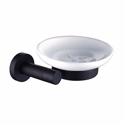 Nes Home Wall Mounted Ceramic and Stainless Steel Soap Dish in Black and White