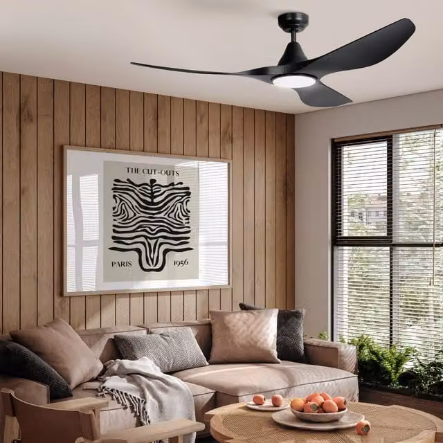 Eglo Portsea LED Ceiling Fan with Light, 3 Plastic Blades, Matte Black with Remote Control