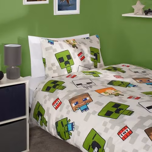 OHS Minecraft Reversible Double Duvet Set and Pillowcase, Grey and Multicolour, W/D/H: 200 x 200 cm – 2