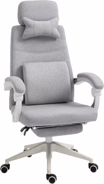 Vinsetto Ergonomic High Back Fabric Office Chair in Grey with Reclining Backrest, Footrest, Neck and Lumbar Pillows – 1