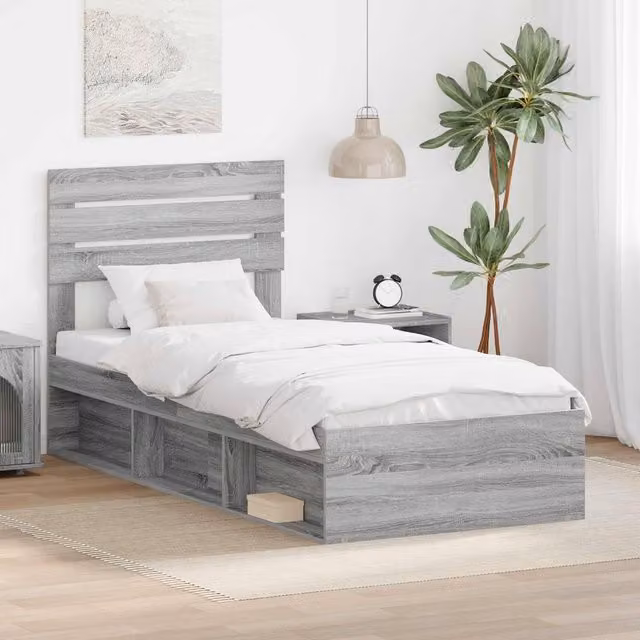 Berkfield Home Sonoma Bed Frame in Grey Solid Pine Wood, W/D/H: 90 x 190 cm – 1