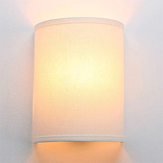 Nordara Industrial White Fabric and Metal Wall Light Sconce, Diameter: 25.4 cm