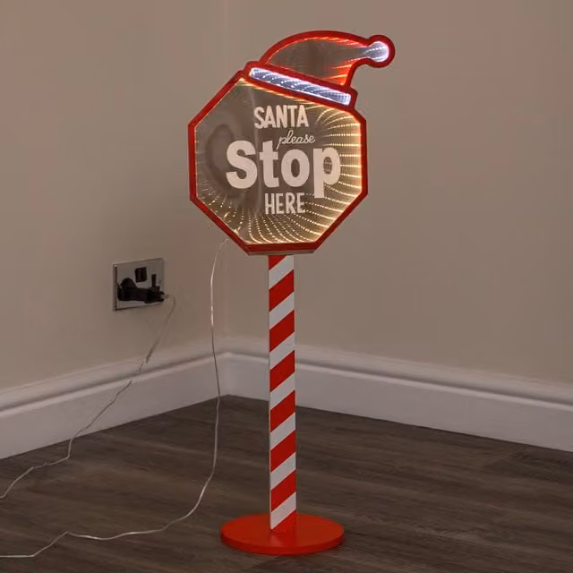 Samuel Alexander Santa Stop Here Christmas Infinity Mirror LED Decoration in Red and White, 80 cm