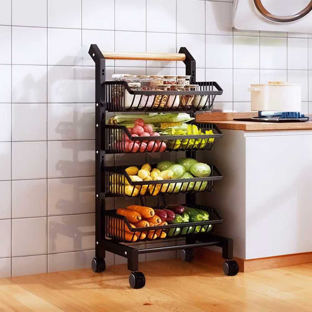 Living and Home 4-Tier Metal Kitchen Trolley Cart and Fruit Storage Rack in Black – 2