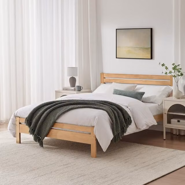 FurnitureboxUK Declan Solid Pine Double Bed Frame, Brown, 140 x 200 cm – 1