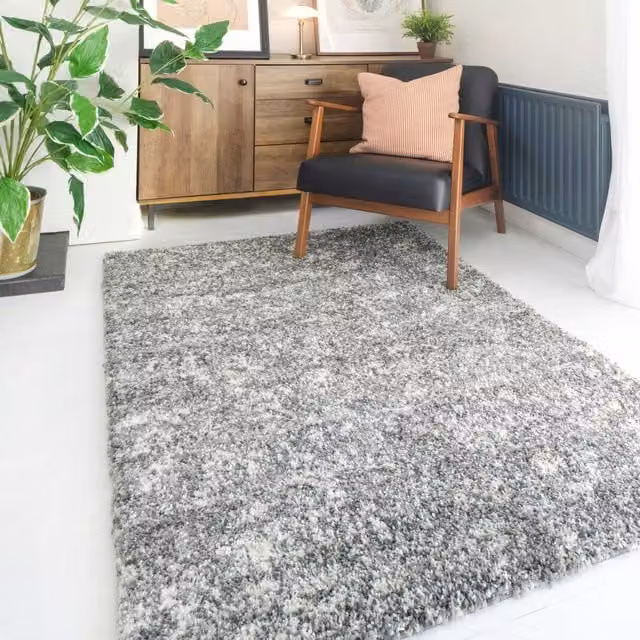 Kukoon Soft Shaggy Rug Grey Silver Deep Pile Fluffy Bedroom Carpet Mat W/D/H: 120 x 170 cm