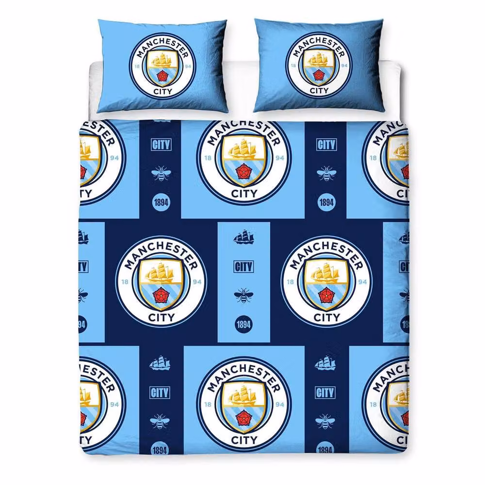 Manchester City FC Reversible Blue and Multicolour Duvet Cover and Pillowcase Set, W/D/H: 200 x 200 cm – 2