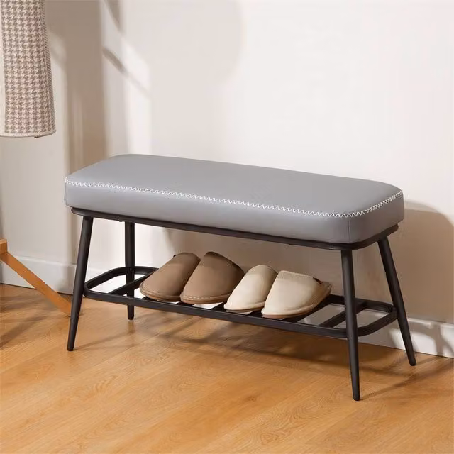 EONLION Grey PU Leather Shoe Storage Bench for Hallways, Width: 100 cm