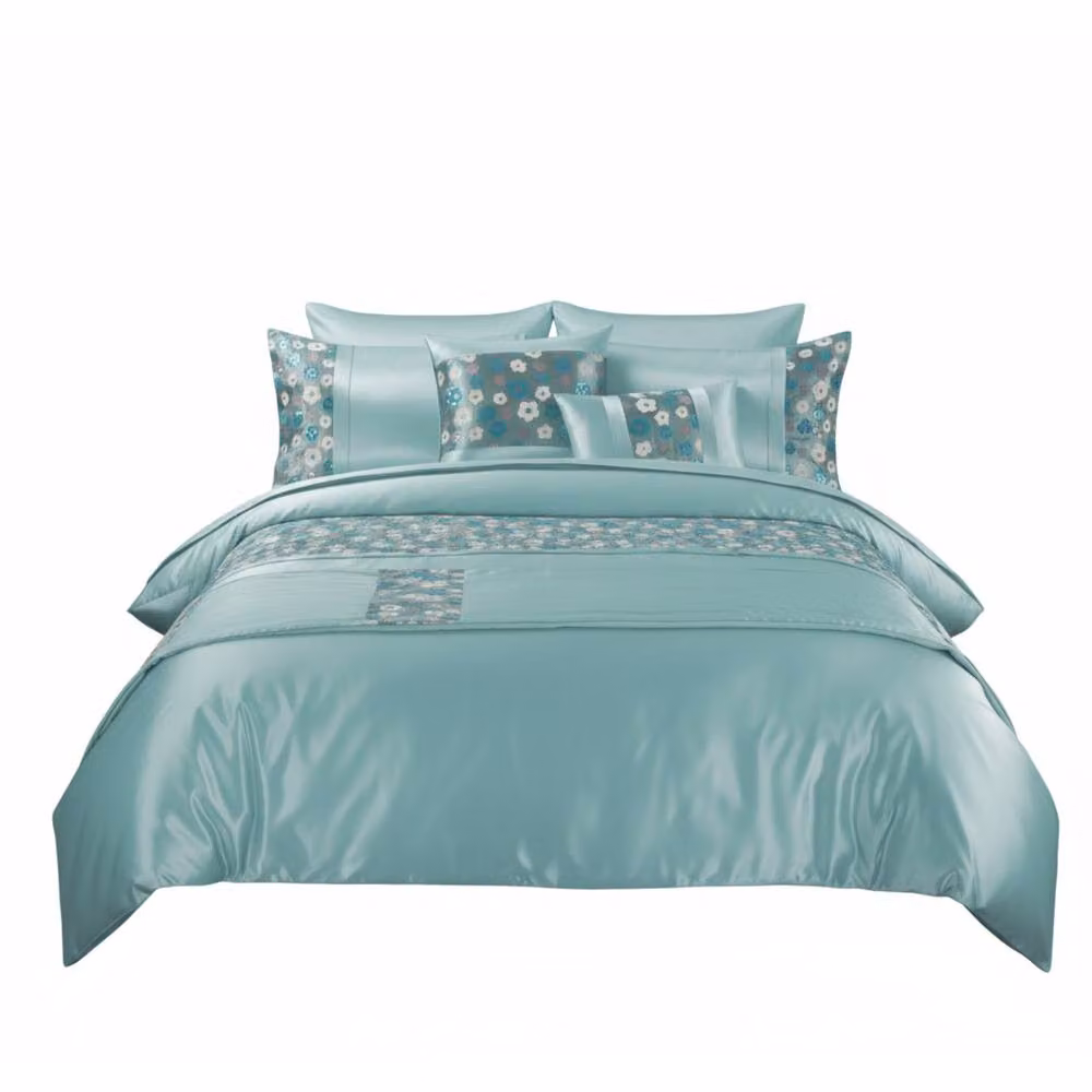 Snug City Blue Floral Embroidery Duvet Cover and Pillowcase Set, Super King, 200 x 200 cm – 2