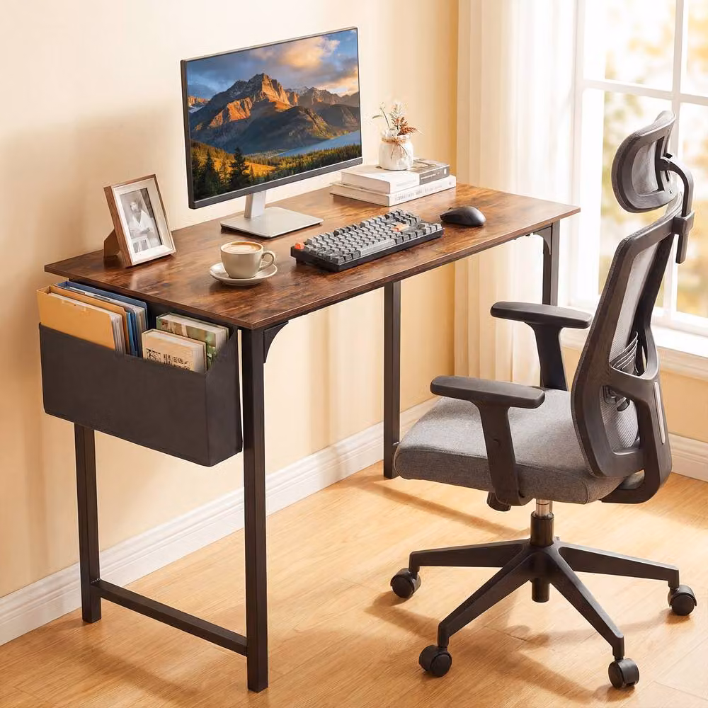 Gymax Small Computer Writing Desk with Storage Bag in Brown – 9