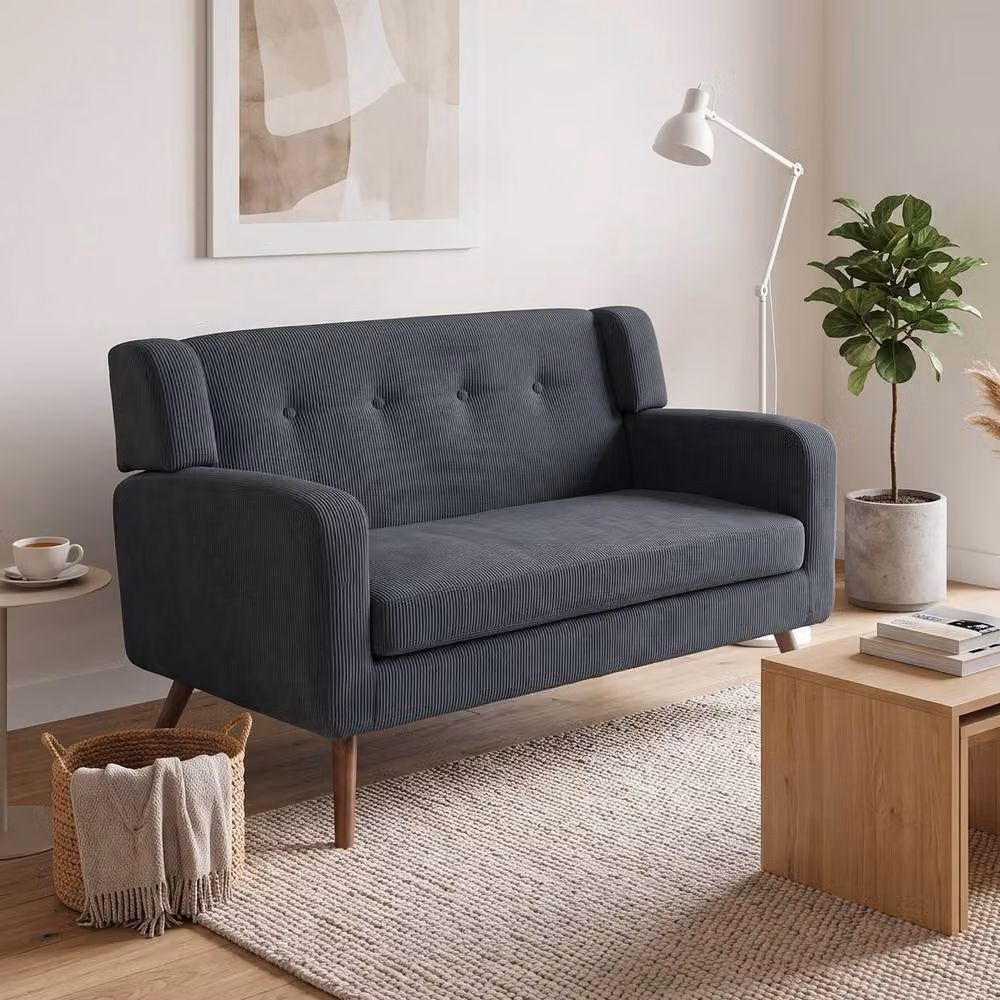 HOMCOM 2 Seater Corduroy Loveseat Sofa, Dark Grey, Width: 118 cm – 2