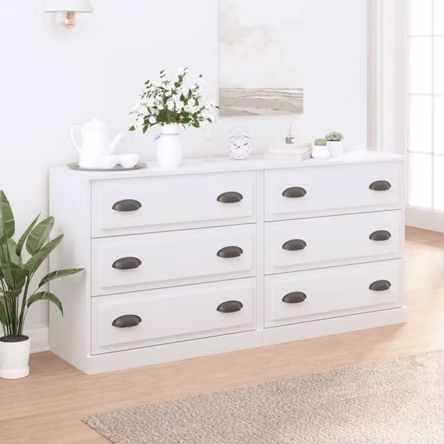 Berkfield Home Set of 2 White Matt MDF Wall Mounted Classic Sideboards