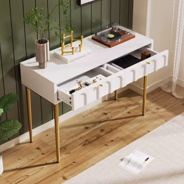 Rolipo White 2 Drawer Dressing Table W: 100 cm, H: 76.5 cm