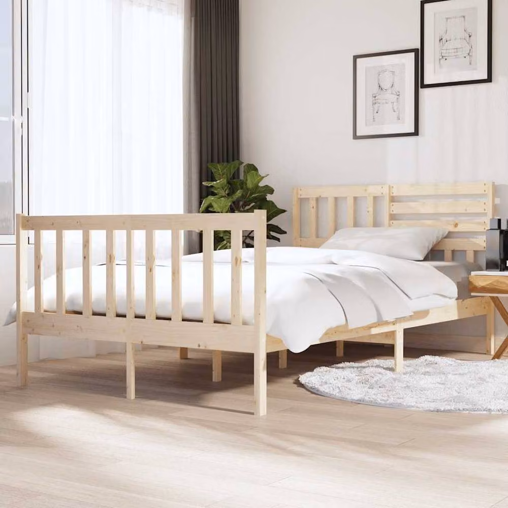 Berkfield Home Beautiful Solid Wood Pine Bed Frame in Beige, W/D/H: 140 x 190 cm – 2