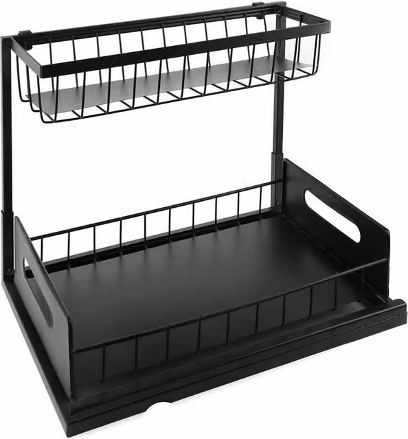 Kelvenix 2 Tier Pull Out Under Sink Basket in Black – 1