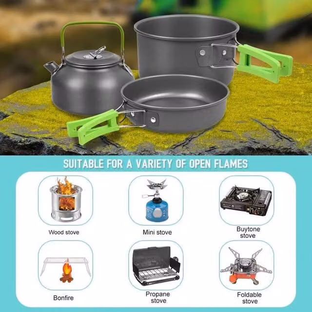 SPETLEK 8-Piece Portable Aluminium Camping Cookware Set in Grey