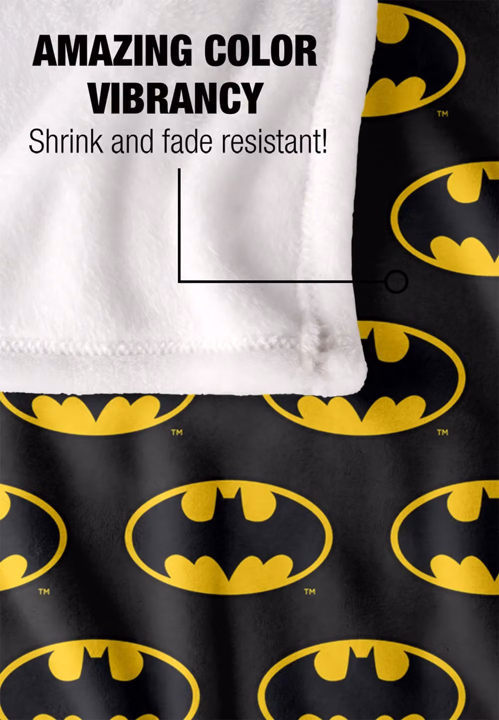 DC Comics Batman Classic Bat Shield Logo Pattern Blanket in White, W: 152 cm, D: 127 cm – 4