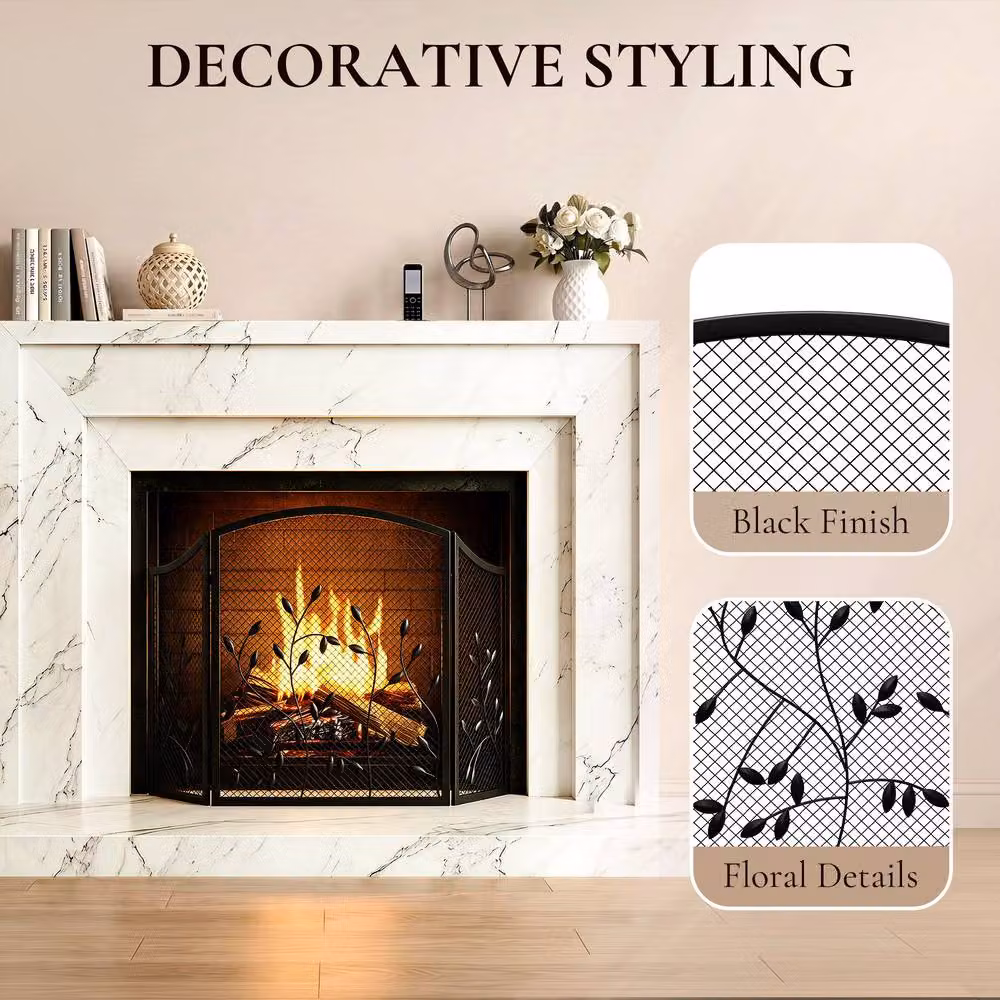 HOMCOM 3-Panel Folding Fireplace Screen for Hearth Protection, Heat-Resistant Metal Fire Spark Guard, Black, W/D/H: 122.0 x 75.0 x 1.0 cm – 6