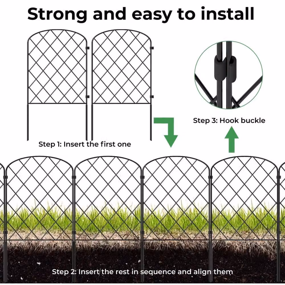 VOGREX 10 Pack Black Powder-Coated Metal In-Ground Outdoor Garden Pet Barrier Fence – 2