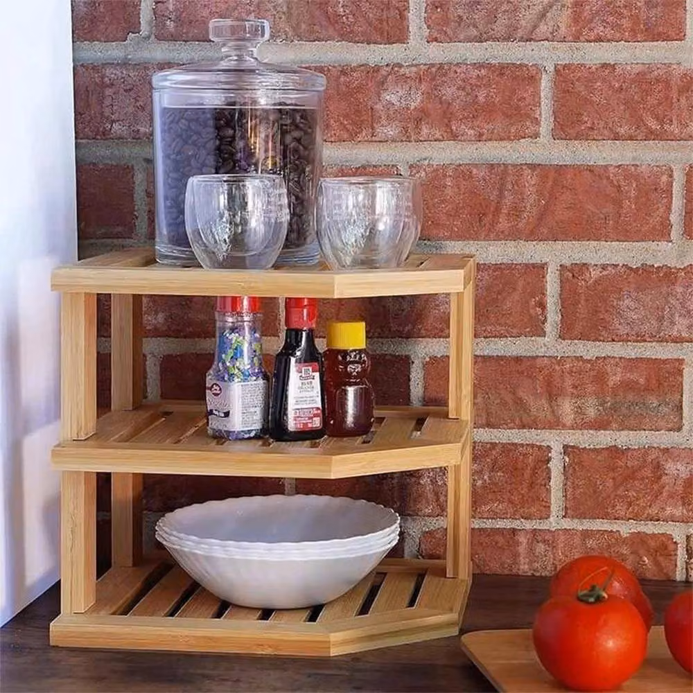 FORGEVIO 3 Tier Bamboo Corner Kitchen Cupboard Shelf in Natural Sand – 2