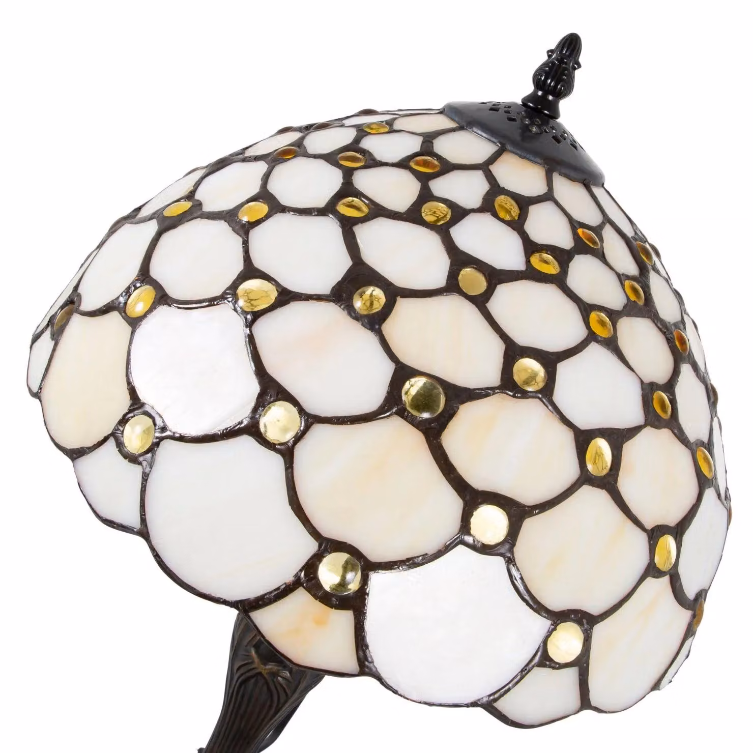 Happy Homewares Traditional Tiffany Table Lamp in Amber and Multicolour with Bronze Base, Height: 30.48 cm – 2