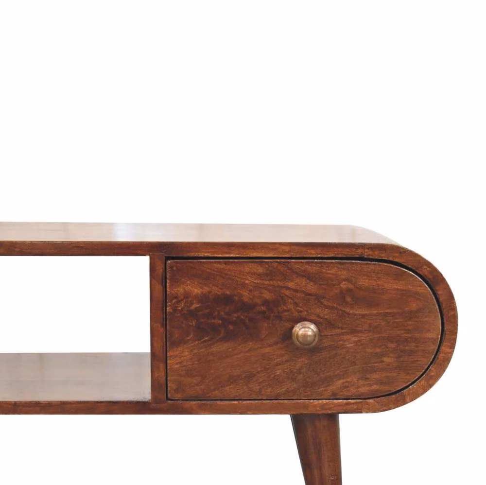 STILVORA Scandinavian Wood TV Unit in Brown with 2 Drawers and Open Slot – 6