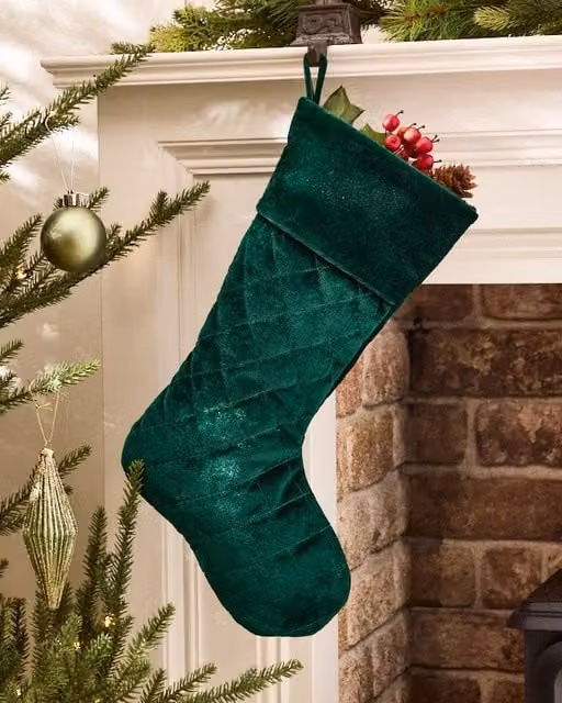 Dibor Set of 4 Harrington Quilted Velvet Christmas Stockings in Green, Red, Blue and Silver – 1