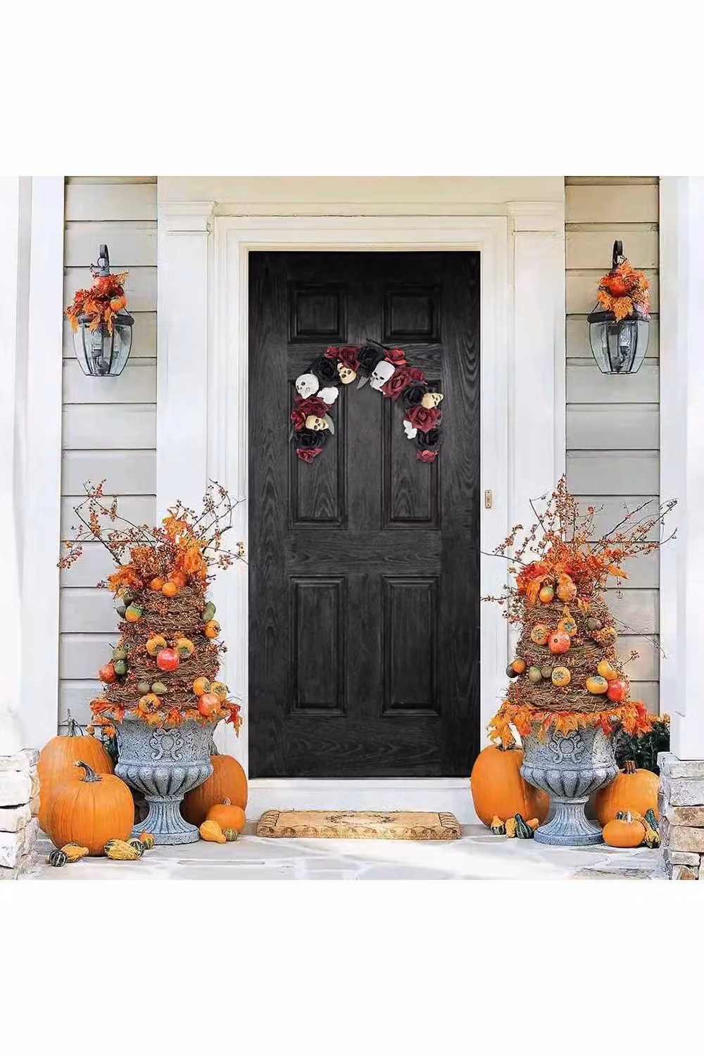 Living and Home Black Prelit Skull and Floral Halloween Arch Wreath Hanging Decoration – 2