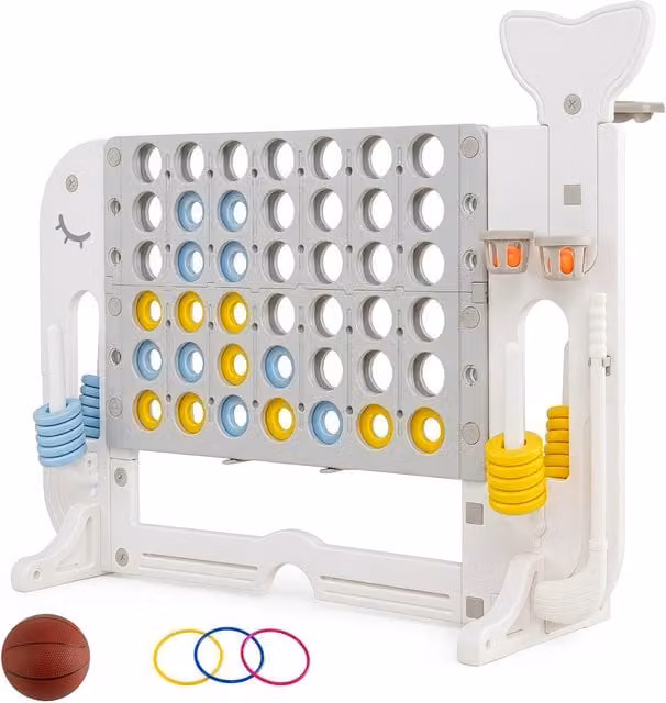 COSTWAY Jumbo Connect Four Game with Cup Holders in Grey and White