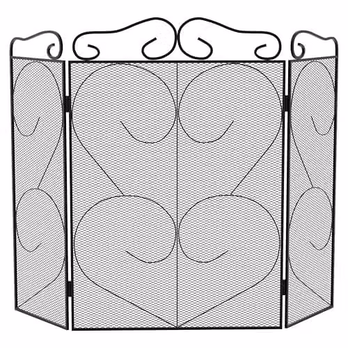 Fire Vida Tapton 3 Panel Metal Fire Guard in Black, W/D/H: 81.0 x 58.0 x 23.0 cm