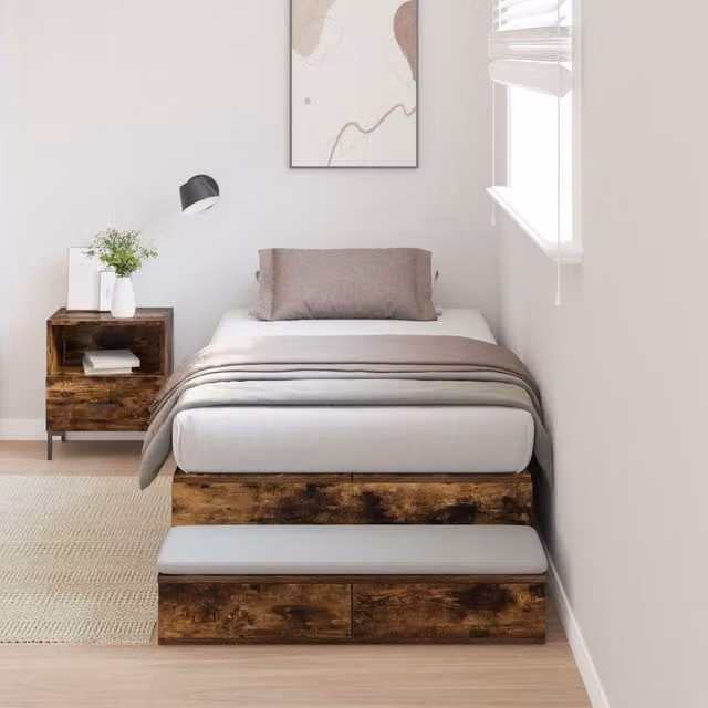 Berkfield Home Smoked Oak Storage Bed Frame with Drawers, Brown, W/D/H: 200 x 90 x 31.5 cm