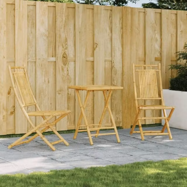 Berkfield Home 3 Piece Rustic Brown Bamboo Bistro Set