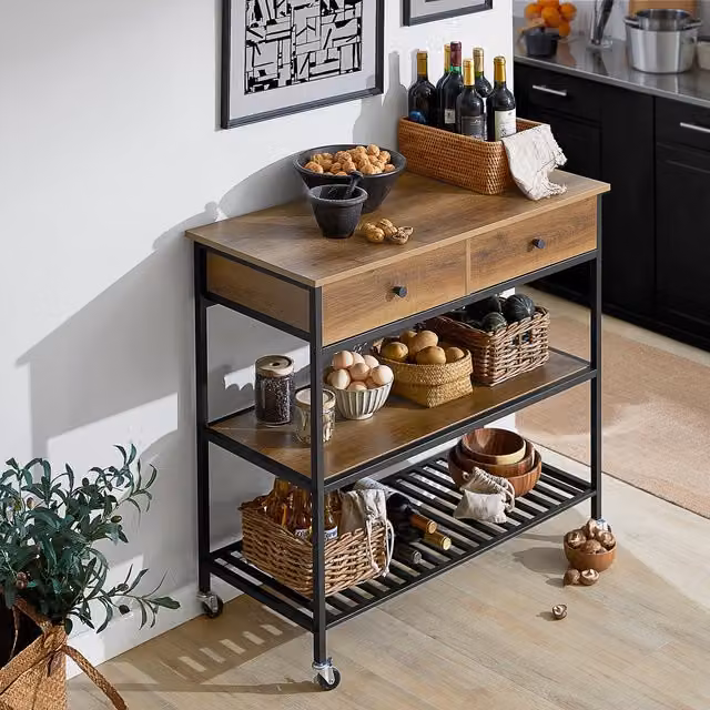 SoBuy Industrial Vintage Style Kitchen Trolley in Black and Brown