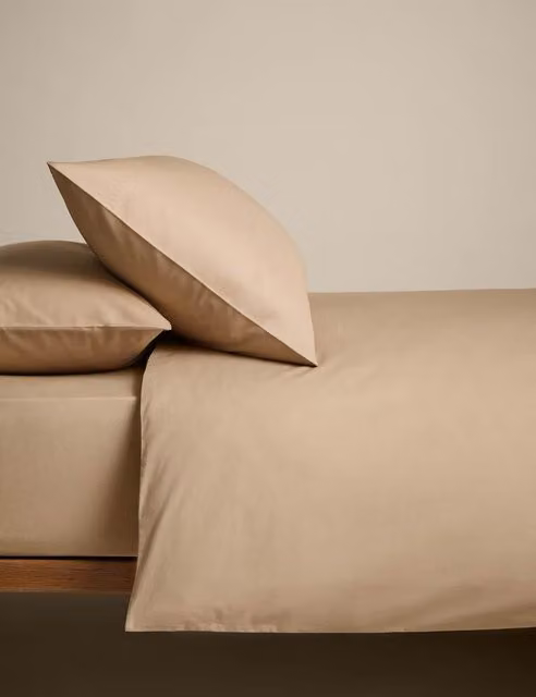 M&S Cotton Rich Percale Duvet Cover Set, Beige, 90x190 cm