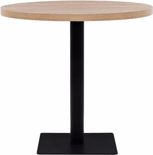 Berkfield Home Elegant Bistro Table, Round MDF and Steel, Oak Colour in Beige, W: 80 cm, H: 75 cm – 1
