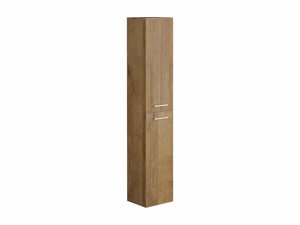 Vente-unique Wall-Mounted Bathroom Column with 4 Shelves and Hinged Doors, Light Oak Colour, H 160 x W 30 x D 25 cm – 2