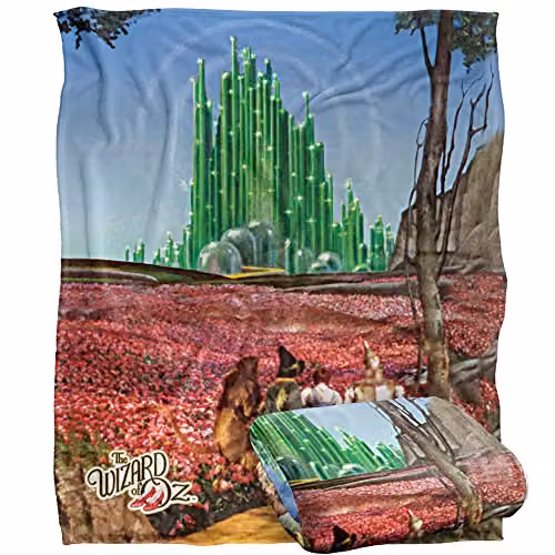 LOGOVISION The Wizard of Oz Emerald City Silky Touch Super Soft Fleece Throw Blanket, Multicolour and White, W: 152 cm, D: 127 cm