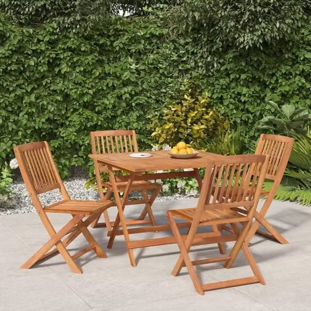 Berkfield Home 5 Piece Garden Dining Set in Brown Oiled Solid Acacia Wood – 1
