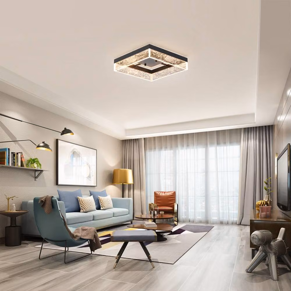 NIVOR Modern Square LED Flush Mount Ceiling Light with Black Bubble Shade, Warm White 3000K – 7
