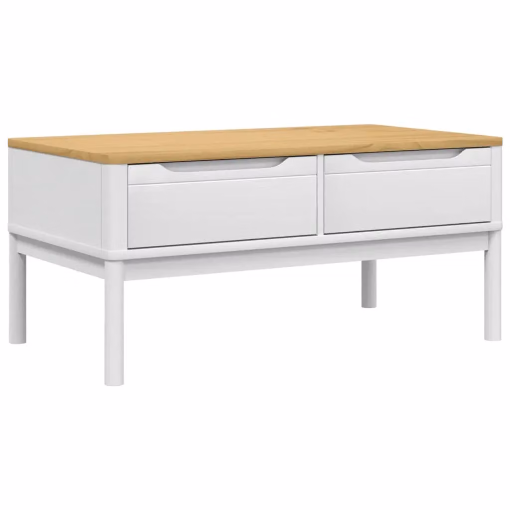 Berkfield Home FLORO White Coffee Table in Solid Pine Wood, W: 99 cm, D: 55.5 cm, H: 45 cm – 2