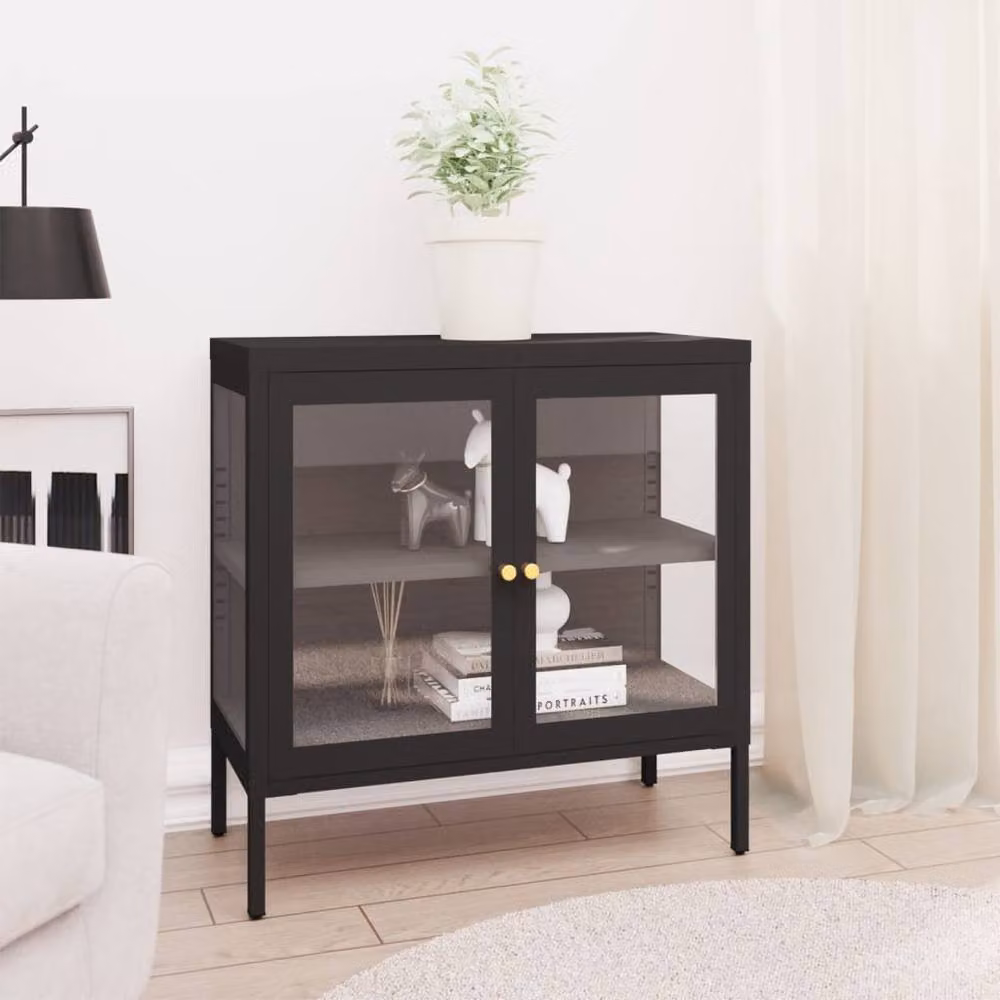 Berkfield Home Black Steel and Glass Sideboard, W/D/H: 70 x 35 x 70 cm – 2