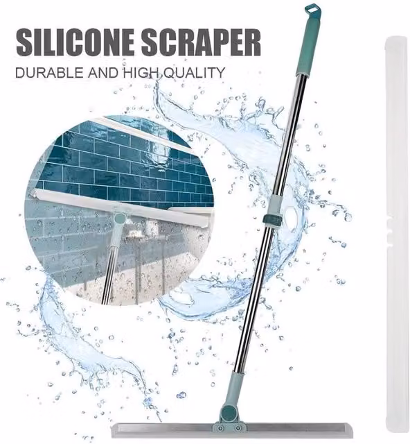 KORVIXA Silicone Scraper Broom and Glass Squeegee in Silver, W: 100 cm, H: 15 cm – 1